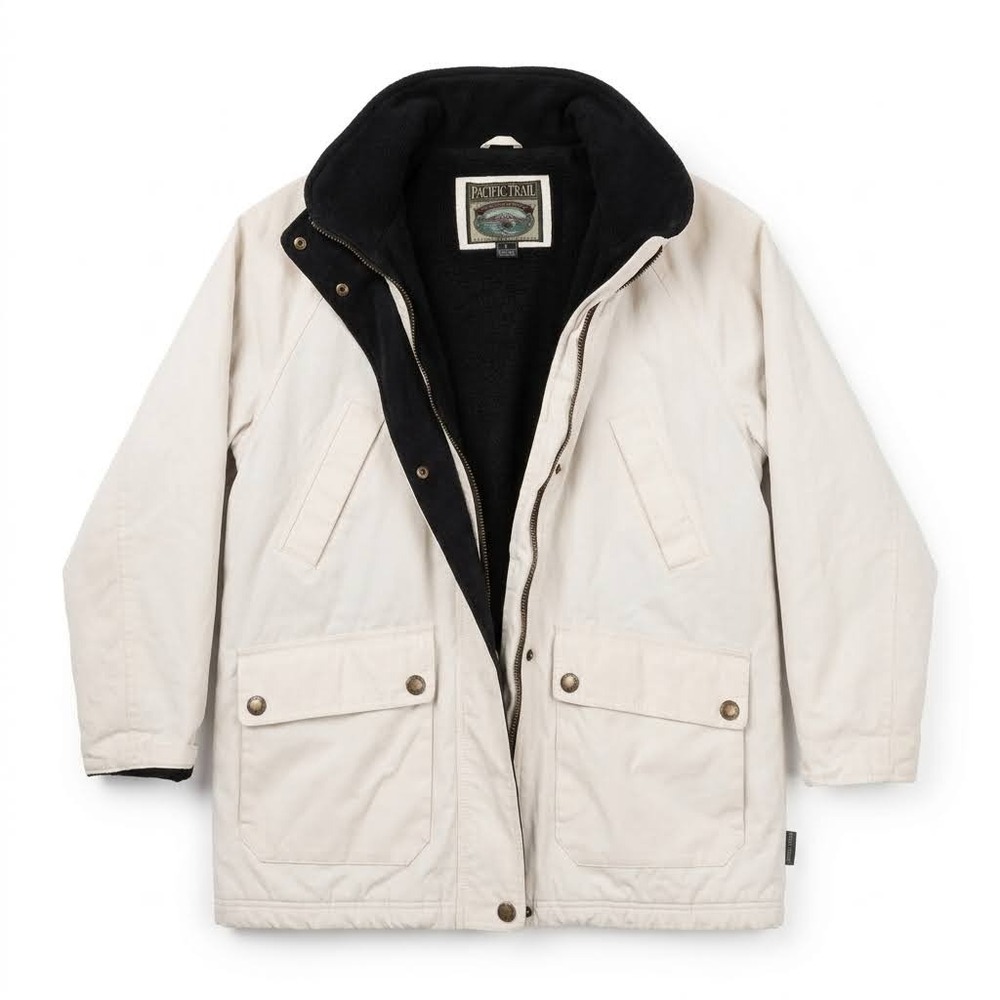 Vintage 80s Pacific Trail Mens Large Fleece Lined Canvas Jacket Off White Coat